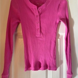 Aerie Fuchsia Ribbed Henley Top